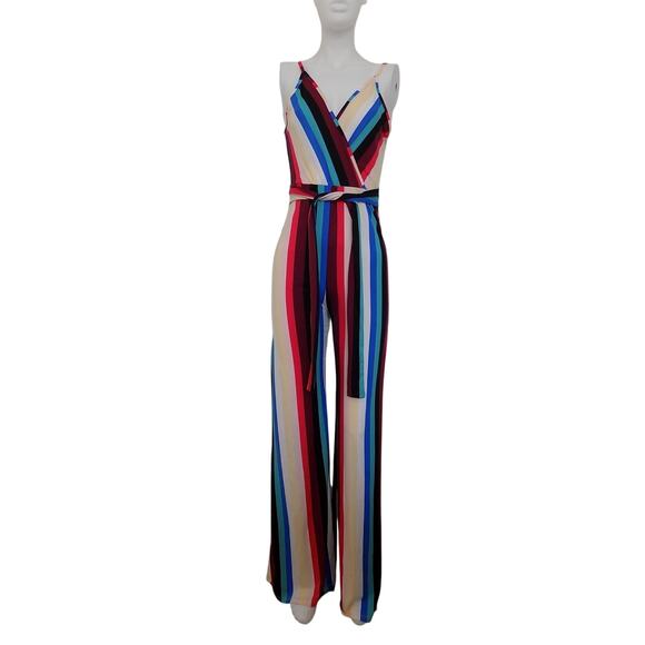 Prominent Fox jumpsuit stripes wide leg spaghetti straps size Large NWT - Picture 1 of 10